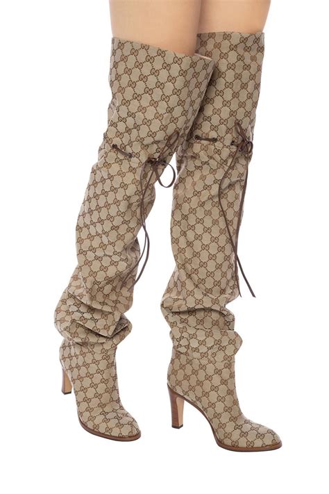 brown gucci rain boots|Gucci print thigh high boots.